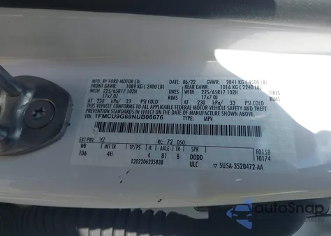 2022 Ford Escape Se from USA, damaged, VIN 1FMCU9G69NUB08676